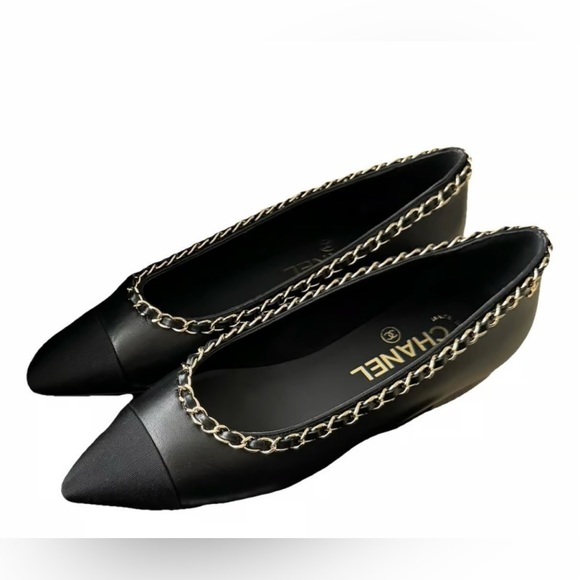 CHANEL Gold Chain Sold Out LEATHER BALLET FLATS - Picture 3 of 6